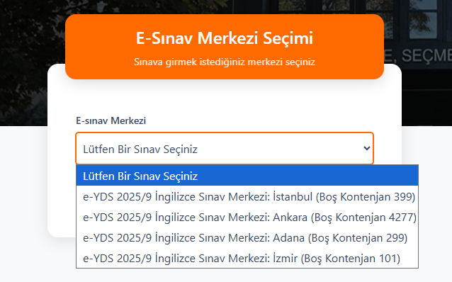 E-sınav merkezi seçimi: İstanbul, Ankara, Adana ve İzmir kontenjanları